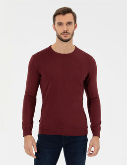 Bordo Slim Fit Bisiklet Yaka Basic Triko Kazak - Pierre cardin фото 3