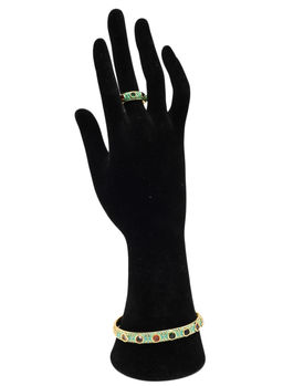 Браслет и кольцо на руку с эмалью и цирконами цв.мятный, 15см