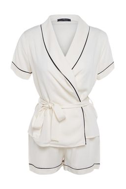 Bej Kusakl? Biye Detayl? Viskon Sortlu Hamile Dokuma Pijama Tak?m? THMSS23PT00203