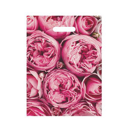 Цена за 50 шт. Пакет полиэтиленовый с вырубной ручкой Пионы, розовые, 30?40 см, 50 мкм