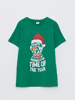 Bisiklet Yaka Y?lba?? Temal? K?sa Kollu Pamuklu Erkek ?ocuk Ti??rt