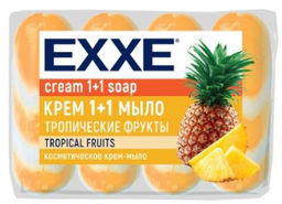 EXXE мыло косметическое 4шт*75гр 1+1 Тропические фрукты (Оранжевое) полосатое Экопак