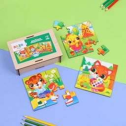 Пазлы 3 в 1 Весёлые зверюшки - Лесная мастерская фото 5