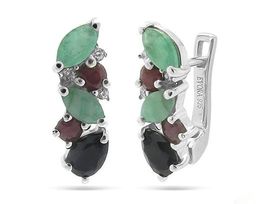 Серьги из серебра изумруд, рубин, сапфир, Аделина