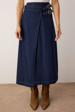 Koyu Mavi Kemer Detayl? Midi Denim Etek TWOAW26ET00120 - Trendyolmilla фото 3