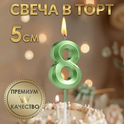 Цена за 2 шт. Свеча в торт на шпажке «Цифра 8», зеленая, 5 см