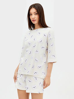 Комплект женский (футболка, шорты) бежевый с принтом мордочки - Mark formelle фото 4