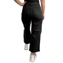 Черные широкие женские джинсы - высокая посадка, естественная бахрома по нижнему краю №251