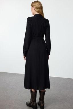 TRENDYOLMILLA Siyah Kusakl? Viskon Midi Dokuma Gomlek Elbise TWOAW25EL00436  фото 10