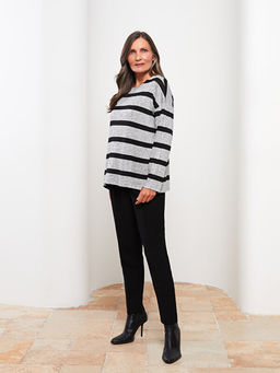 Bisiklet Yaka ?izgili Uzun Kollu Kad?n Ti??rt