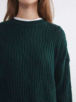 Bisiklet Yaka Kendinden Desenli Kad?n Triko Kazak