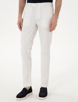 Ekru Slim Fit Beli Lastikli Kanvas Pantolon