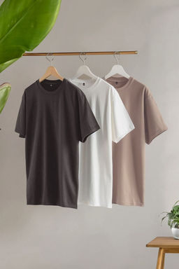 Beyaz-Antrasit-Vizon 3lu Paket Slim/Dar Kesim Basic %100 Pamuk Tok Kumas T-shirt TMNSS19BO0007