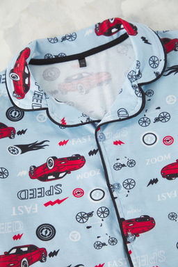 Sar? Erkek Cocuk Pamuklu Araba Bask?l? Orme Alt Ust Pijama Tak?m? TKDSS25PT00008 - Trendyolmilla фото 4