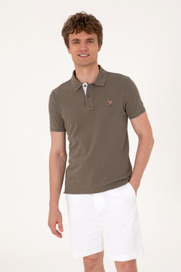 Erkek Slim Fit Polo Yaka Vizon Basic Ti__rt Sepette S_rpriz _ndirim