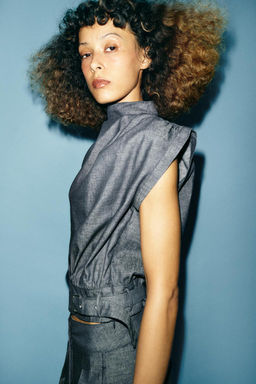 LINEN BLEND BUCKLE STUD TOP - Zara фото 3