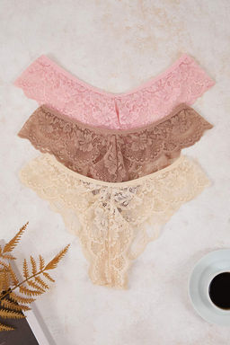 Siyah-Beyaz-K?rm?z? 3lu Dantel Duz Brazilian Kulot THMAW26KU00019 - Trendyolmilla фото 21