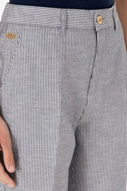 Kad_n Lacivert _izgili Keten Kar___ml_ Carrot Fit Kanvas Pantolon