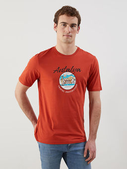 Bisiklet Yaka K?sa Kollu Antalya Bask?l? Penye Erkek Ti??rt