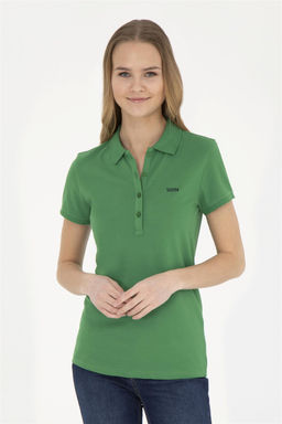 Женская зеленая базовая футболка с воротником-поло - U.s. polo assn фото 2