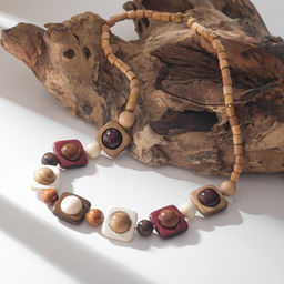 Колье ручная работа, деревянное Квадроглазки, длина 50см