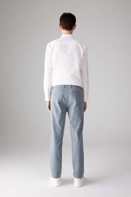 Брюки-чиносы прямого кроя из габардина с карманом на молнии и парусиновой тканью стандартного кроя - Defacto фото 6