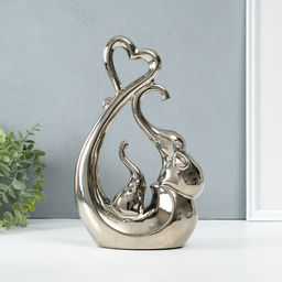 Фигурка керамика Слоники с сердцем. Абстракция, серебро, 8.5?18.5?29.3 см