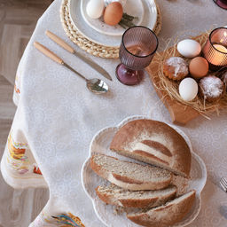 Скатерть Этель Пасхальные куличи d=148 см, 100% хл, саржа 190 гр/м2  фото 2