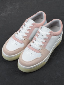 03-YG453-1 WHITE/PINK/BEIGE/LT. BLUE Кроссовки женские (натуральная кожа)