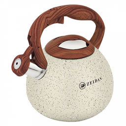 Чайник из нержавеющей стали "Zeidan" 3л, со свистком, литой корпус, внешнее антипригарное мраморное покрытие, устойчивое к высоким температурам, фиксированная прорезиненная ручка "под дерево", курковый механизм, индукционное дно, подарочная коробка (