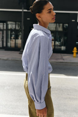 CAMISA ALGOD?N RAYAS / Crudo / Azul - Zara фото 4