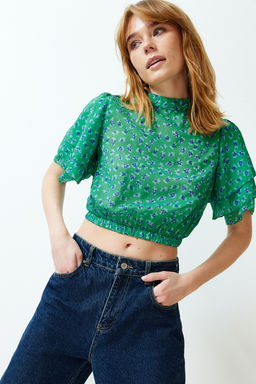 Trendyolmilla Cok Renkli Crop Cicek Desenli Dokuma Bluz TWOSS20BZ1657  фото 11