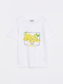 Bisiklet Yaka Bask?l? K?sa Kollu Pamuklu K?z ?ocuk Ti??rt