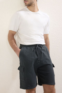 TRENDYOL MAN Antrasit Loose Fit %100 Pamuk Keten Gorunumlu Dokulu Sort & Bermuda TMNSS25SR00007 - Trendyolmilla фото 2