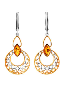 Ажурные серьги в восточном дизайне с янтарём Согдиана