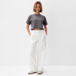 Футболка укороченная женская MINAKU OVERSIZE FIT, графит, размер 50