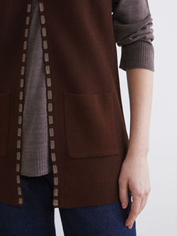 V Yaka Desenli Kad?n Triko Yelek