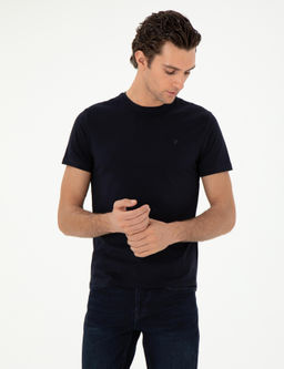 Темно -синий Slim Fit Basic T -For