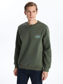 Bisiklet Yaka Uzun Kollu Bask?l? Erkek Sweatshirt