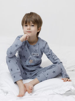 К 1637/серо-голубой,маленькие звезды пижама дет