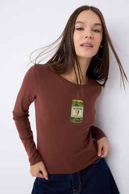 Teen Kahverengi Bask?l? Fitted/Vucuda Oturan Orme Bluz TWOAW25BZ00126
