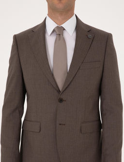 Kahverengi Slim Fit %100 Y_n _izgili Tak_m Elbise