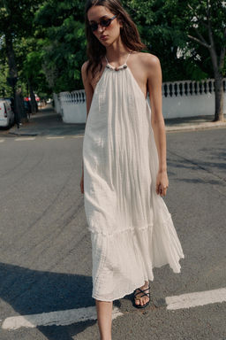 VESTIDO MIDI EFECTO ARRUGADO ABALORIOS / Crudo - Zara фото 6