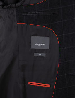 Siyah Slim Fit Ekose Y_nl_ Tak_m Elbise
