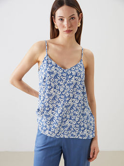 V Yaka ?i?ekli Ask?l? Bluz