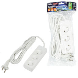 S-CU3-3 WHITE Удлинитель серии Ultra, шнур 3м., 3 гнезда, 10A, б/з. Белый. TM Uniel