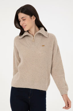 Женский кремовый меланжевый свитер Неожиданная скидка в корзине - U.s. polo assn фото 3