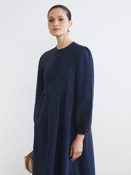 Bisiklet Yaka Balon Kollu M?slin Elbise