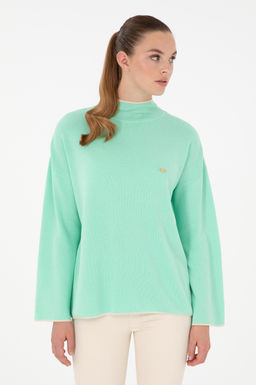 Женский мятный свитер с высоким воротником Неожиданная скидка в корзине