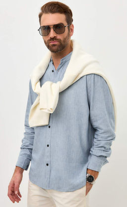 Рубашка д/р лен F511-0480 l.blue